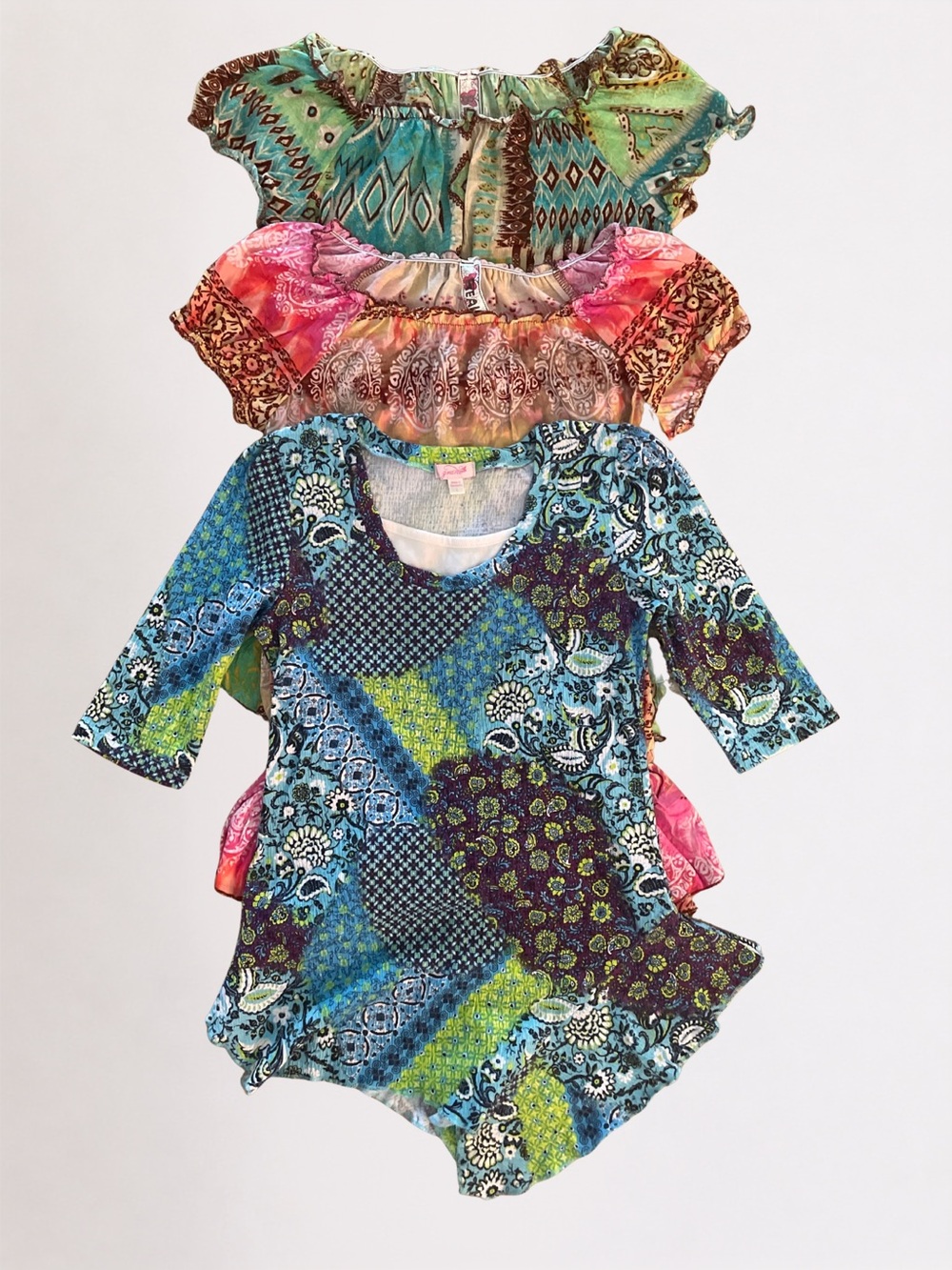 3 Girls Colorful Boho Peasant Tops Size Large